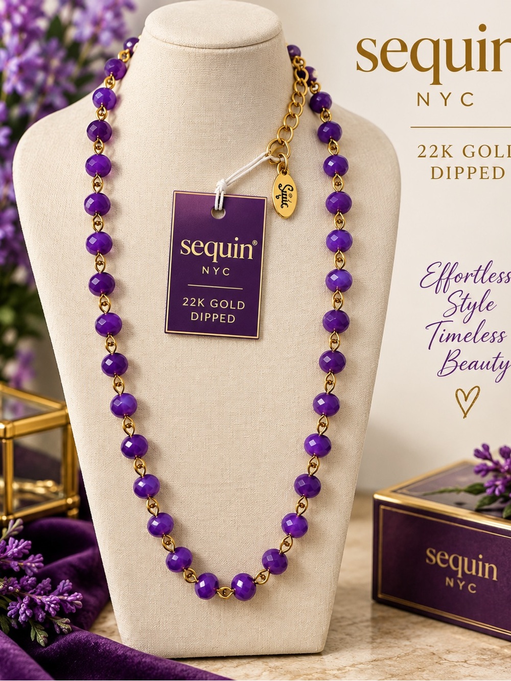 Nordstrom Purple Beaded Necklace with Gold Accents
